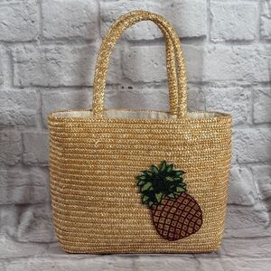 Vtg Christopher Inge Sport Beaded Pineapple Handbag Straw Bead Embroidered Purse